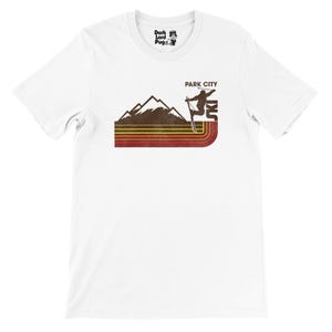 Retro 70s Style Stripe Park City Utah Skiing T-Shirt - 15% off 2 or more shirts code SAVE15 - Free Shipping