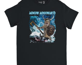 Ameow Ameowarth Heavy Metal Cat Amon Amarth Parody T-Shirt - Free Shipping - 15% off 2 or more items with code SAVE15