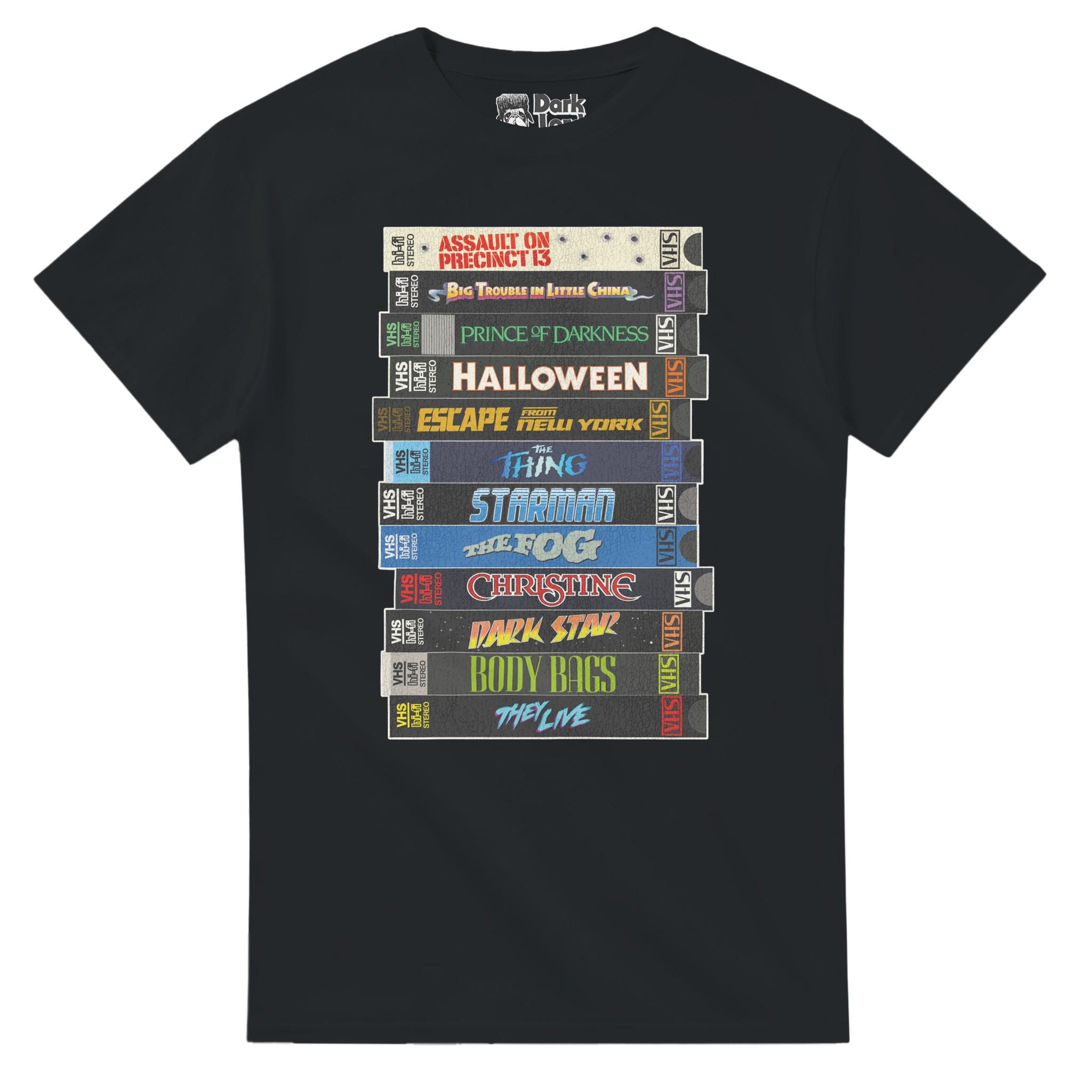 John Carpenter VHS Movie Collection Stack T-Shirt - Funny Pop Culture Inspired Fan Tees/Gifts - Free Shipping