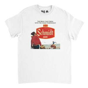 Cowboy Rodeo T-shirt: Vintage Schmidt Beer-grafik - Mjuk bomull