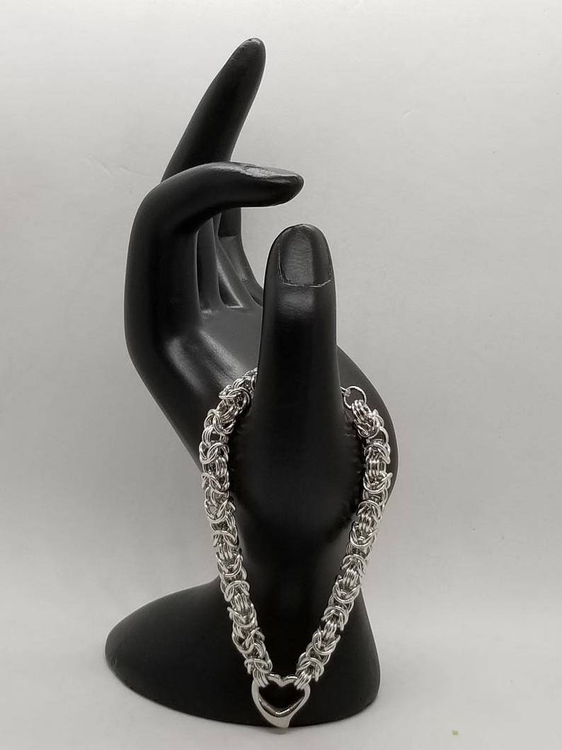 Silver Byzantine Heart Chainmaille Bracelet