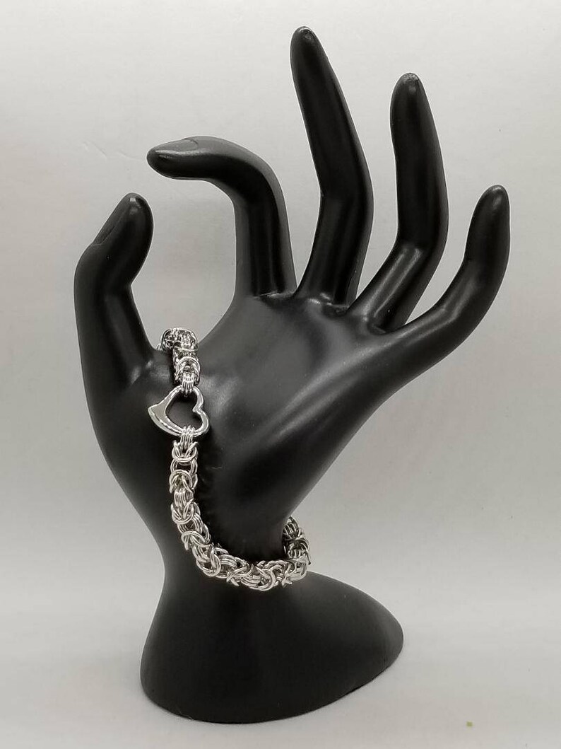 Silver Byzantine Heart Chainmaille Bracelet