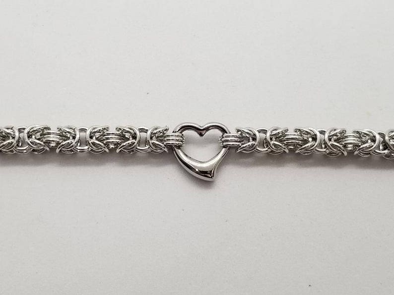 Silver Byzantine Heart Chainmaille Bracelet