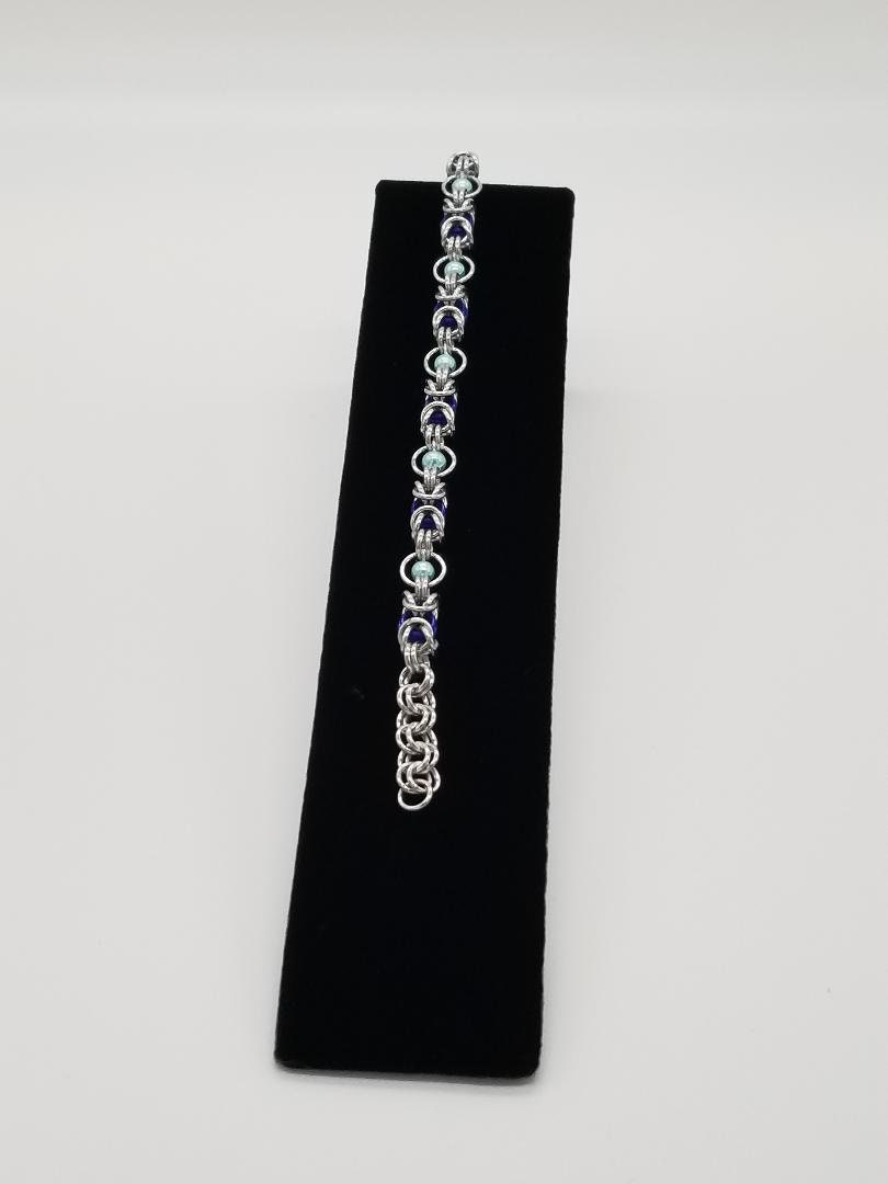 Silver and Blue Floating Bead Byzantine Chainmaille Bracelet Etsy