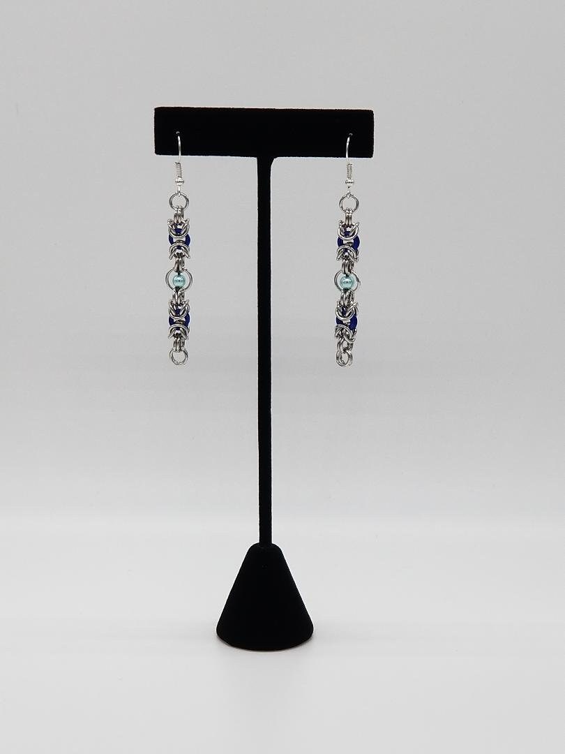 Silver and Blue Floating Bead Byzantine Chainmaille Bracelet Etsy