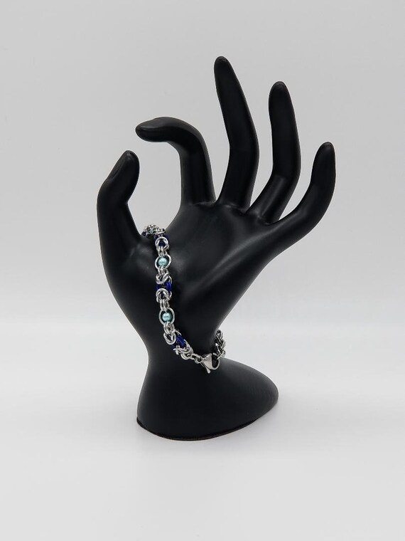 Silver and Blue Floating Bead Byzantine Chainmaille Bracelet Etsy