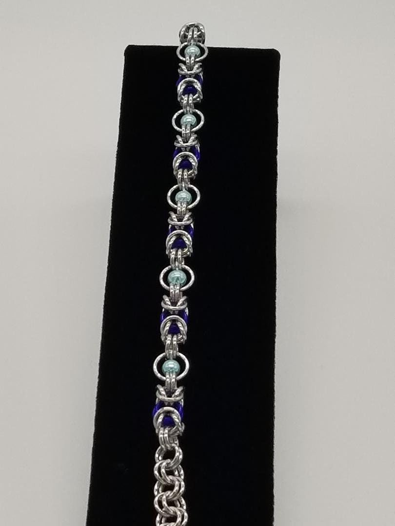 Silver and Blue Floating Bead Byzantine Chainmaille Bracelet Etsy
