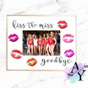 Kiss the Miss Goodbye Printable | Wkładka do ramki na zdjęcia | Ramka na pocałunek | Wieczór panieński | Wieczór panieński | Wieczór panieński