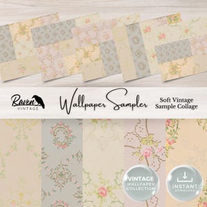 SAMPLER Soft Vintage Vintage Wallpaper Digital Kit for Junk Journal Printable Ephemera Paper Shabby Chic Floral Collage Printable Download