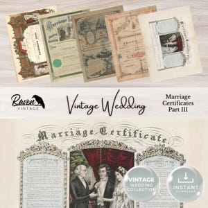 Kolekcja ślubów w stylu vintage - Certyfikaty ślubne, część III - Dziennik śmieciowy do druku, wysoka rozdzielczość, 5 plików JPG