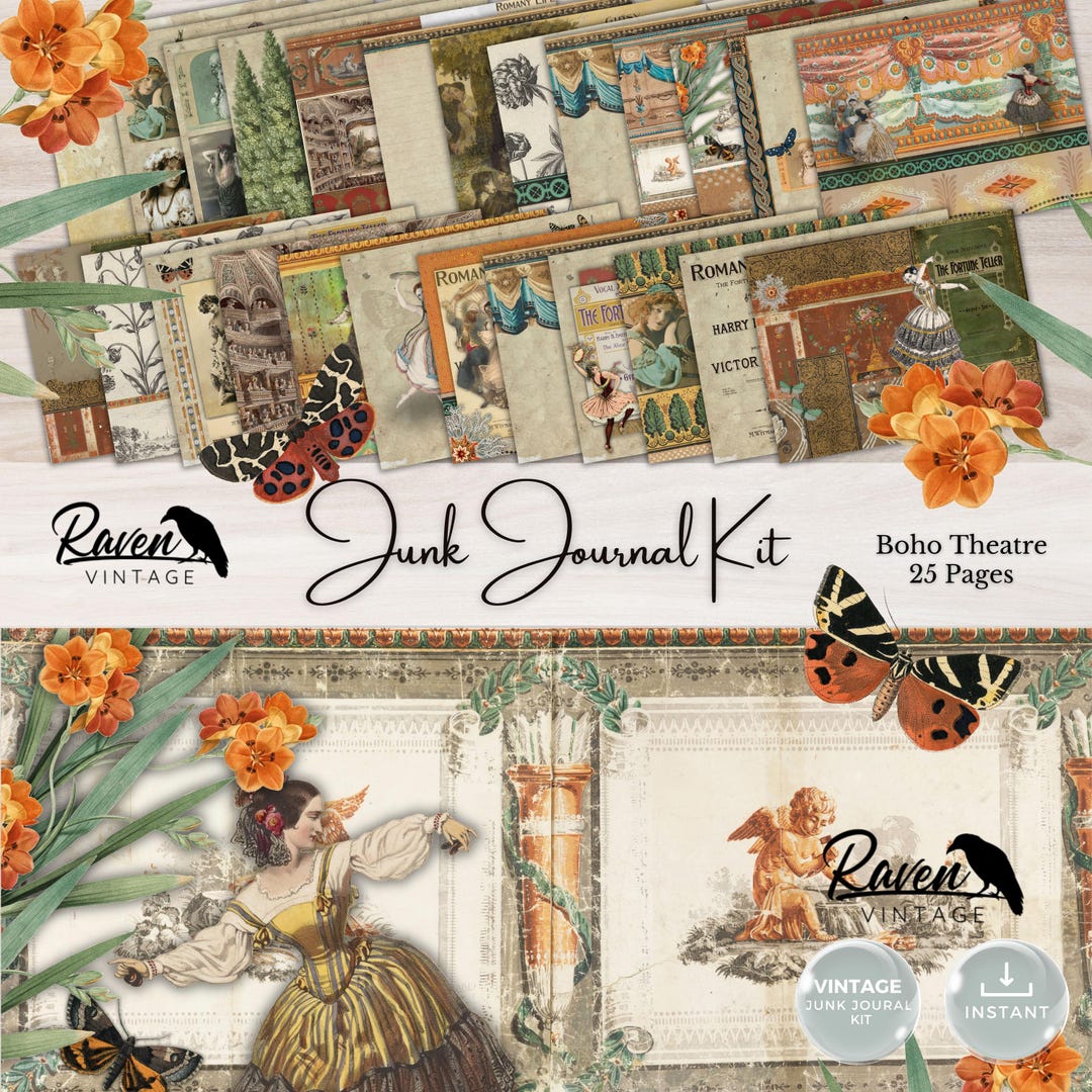 Boho Theatre - Junk Journal Kit Printable Vintage Papers and Ephemera ...