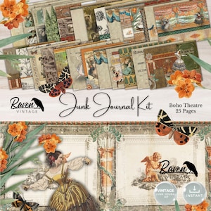 Boho Theater - Junk Journal imprimable, kit numérique, papier peint vintage, collage et feuilles lignées, photos vintage, couleurs chaudes 25 pages 8,5 x 11