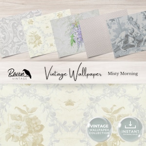 Misty Morning Vintage Wallpaper Digital Kit for Junk Journal Printable Ephemera Paper Shabby Chic Floral Collage Printable Download