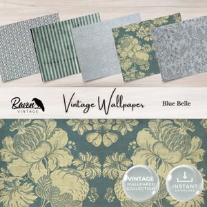 Kit numérique de papier peint vintage Blue Belle pour Junk Journal, papier éphémère imprimable, collage floral shabby chic, téléchargement imprimable