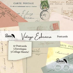 Kit stampabile per cartoline d'epoca, diario di spazzatura, effimero, download digitale francese