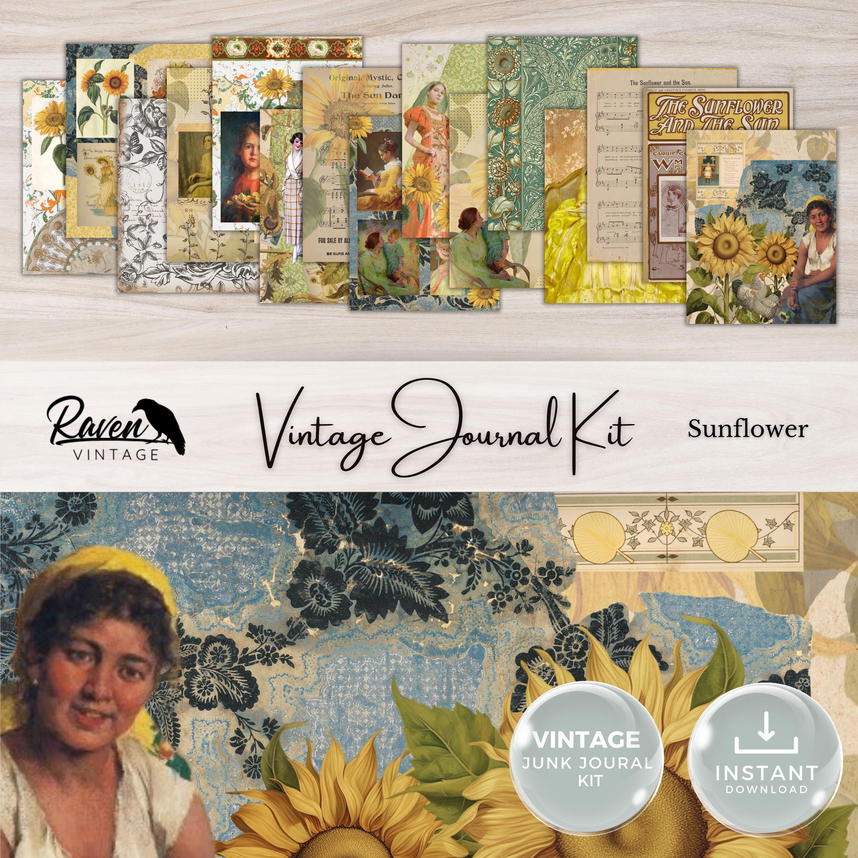 Sunflower - Junk Journal Kit Printable Vintage Papers and Ephemera - Etsy
