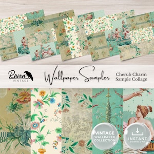 SAMPLER Cherub Charm Vintage Wallpaper Digital Kit for Junk Journal Printable Ephemera Paper Shabby Chic Floral Collage Printable Download