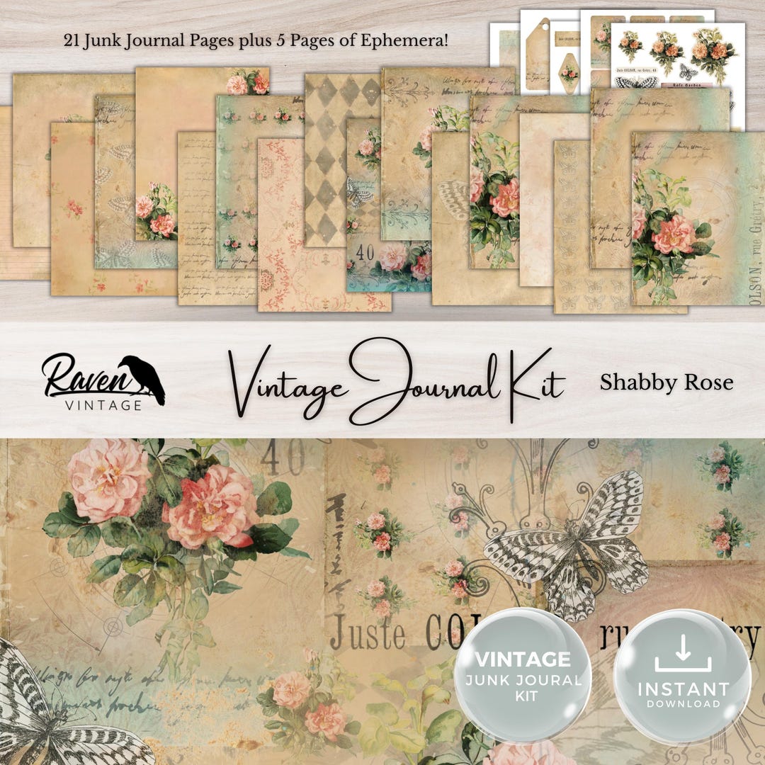 Shabby Rose - Junk Journal Kit Printable Vintage Papers and Ephemera - Etsy