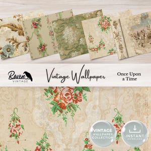 Once Upon a Time vintage behang digitale kit voor ongewenste tijdschrift afdrukbaar kortstondig papier shabby chic bloemencollage afdrukbare download