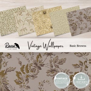 Kit digital de papel de parede vintage Basic Browns para diário de lixo, papel para itens efêmeros para impressão, colagem floral chique e surrada para download