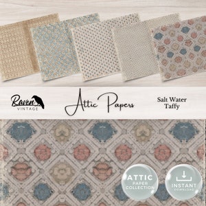 Collection de papiers pour grenier - TAFFY SALT WATER TAFFY début des années 1800, papier numérique pour journal intime, motifs vintage authentiques disponibles en téléchargement immédiat
