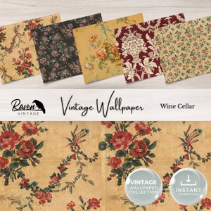 Weinkeller Vintage Tapete Digital Kit für Junk Journal Printable Ephemera Papier Shabby Chic Floral Collage Printable Download