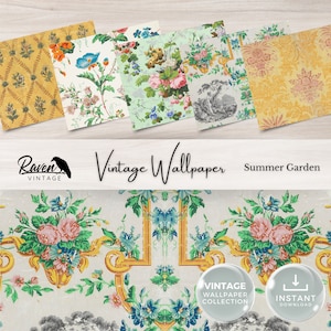 Summer Garden Vintage Wallpaper Digital Kit for Junk Journal Printable Ephemera Paper Shabby Chic Floral Collage Printable Download