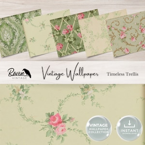 Kit digitale per carta da parati vintage Timeless Trellis per Junk Journal, carta effimera stampabile, collage floreale shabby chic, stampabile, da scaricare