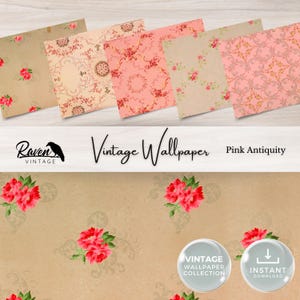 Pink Antiquity Vintage Wallpaper Digital Kit for Junk Journal Printable Ephemera Paper Shabby Chic Floral Collage Printable Download