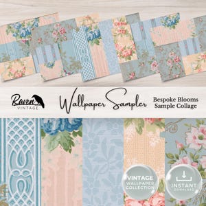 SAMPLER Bespoke Blooms Vintage Wallpaper Digital Kit for Junk Journal Printable Ephemera Paper Shabby Chic Floral Collage Printable Download
