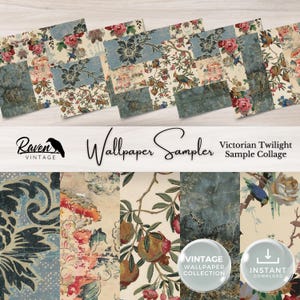 ÉCHANTILLON Kit numérique de papier peint vintage Twilight victorien pour le journal indésirable, papier éphémère imprimable, collage floral minable, téléchargement imprimable