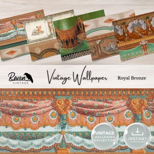 Royal Bronze Vintage Wallpaper Digitale Kit voor Junk Journal Afdrukbare Ephemera Paper Shabby Chic Floral Collage Afdrukbare Download