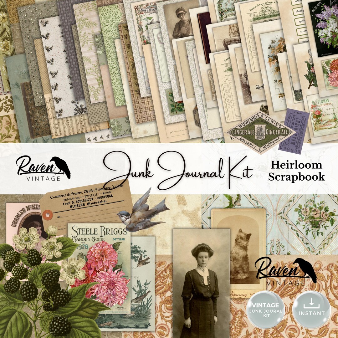 Heirloom Scrapbook - Junk Journal Kit Printable Vintage Papers and ...