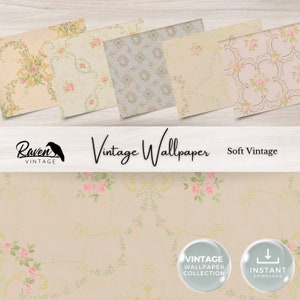 Kit digital de papel tapiz vintage suave para diario basura, papel efímero imprimible, collage floral Shabby Chic, descarga imprimible