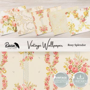 Rosy Splendor Vintage Wallpaper Digital Kit for Junk Journal Printable Ephemera Paper Shabby Chic Floral Collage Printable Download