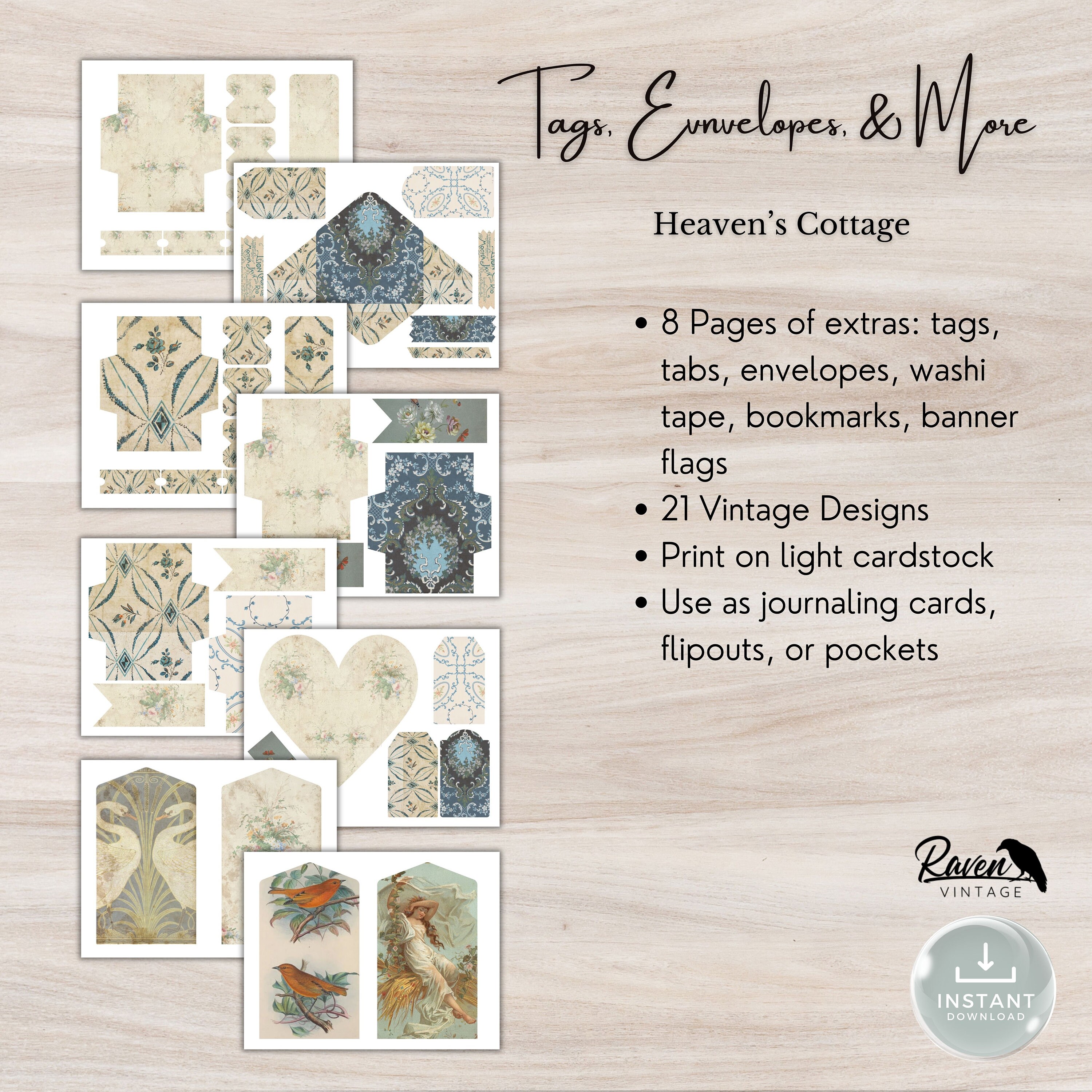 Heaven's Cottage - Junk Journal Kit Printable Vintage Papers and ...