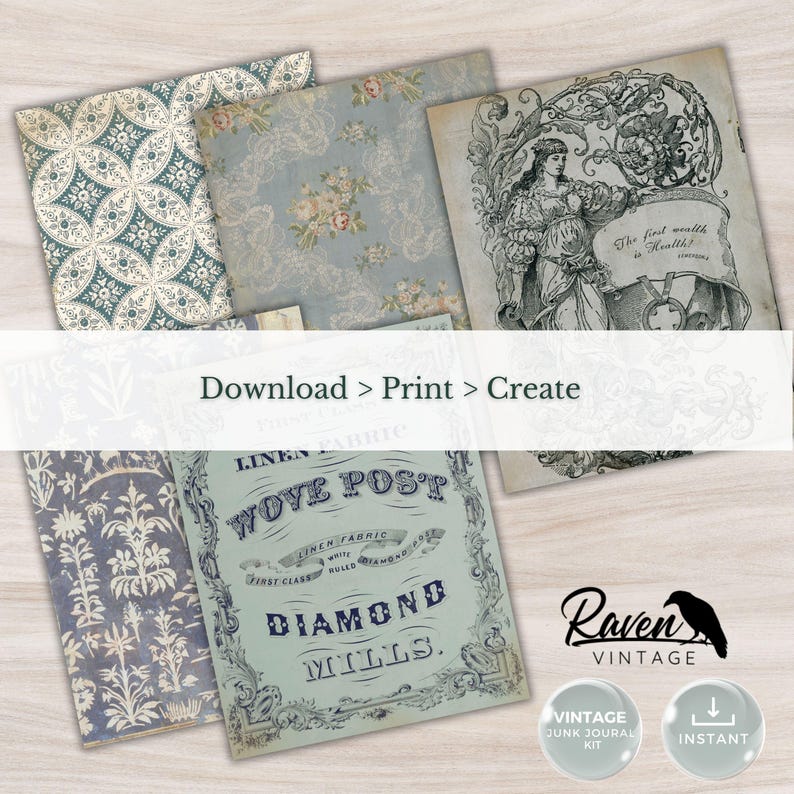 Journal Blue Basic Basic Journal Pages – Steely Blue: Vintage Junk Journal Printable Kit ...