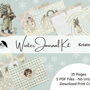 Kristopher - Junk Journal Printable, LARGE DIGITAL KIT, Winter, Holiday, Light Colours, Pastels French Blue, Vintage, Ephemera, 25 Pages