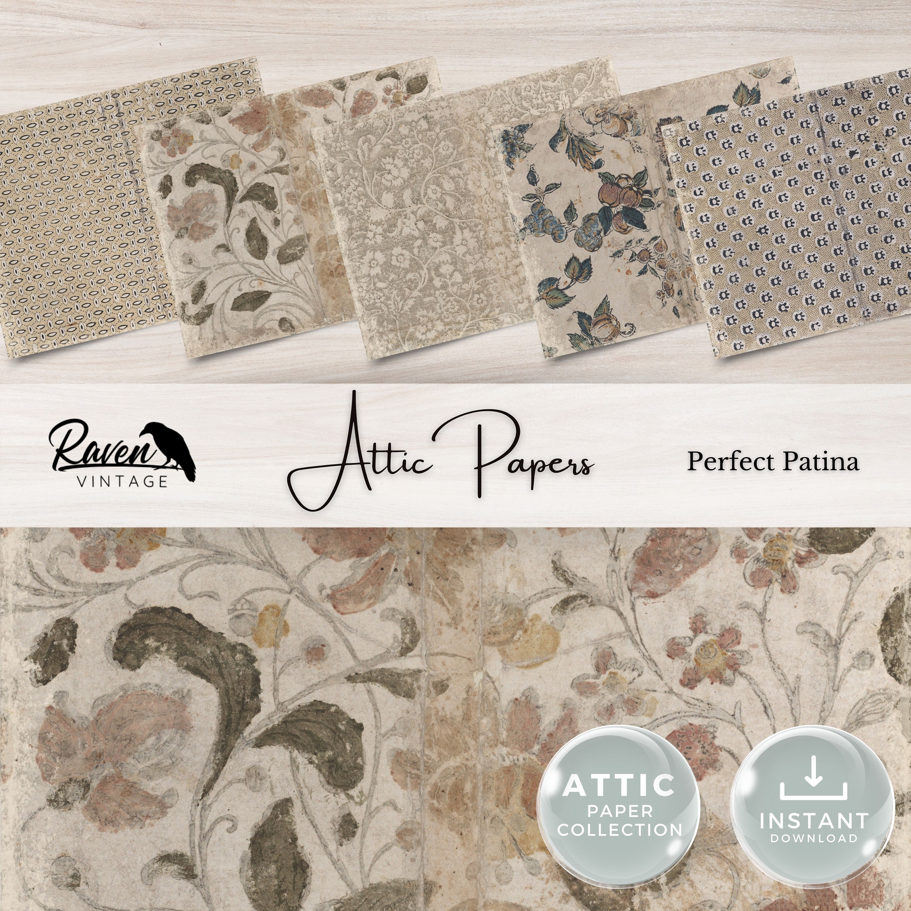 Attic Papers - 完璧なパティーナ - 1800年代初頭、印刷可能なジャンク