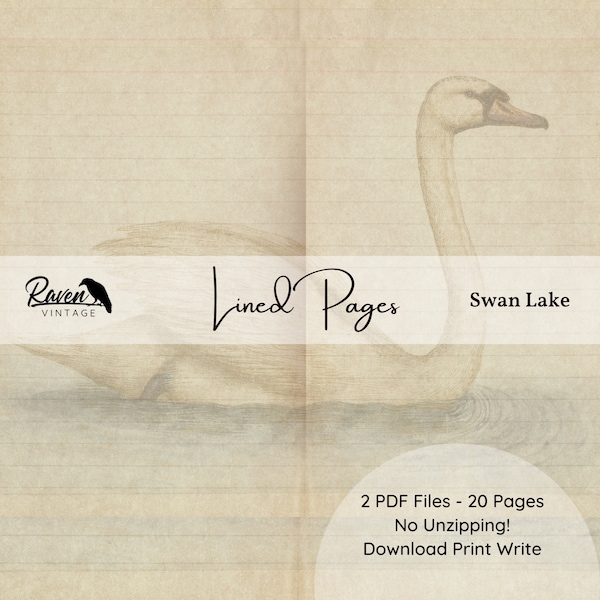 Swan Lake Lined Journaling Pages | Junk Journal Pages, Versatile Lined Journaling Pages, Vintage Papers, Instant Download, PDF