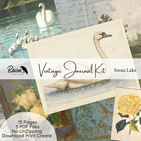 Swan Lake | Junk Journal Printable Vintage Swan Ephemera