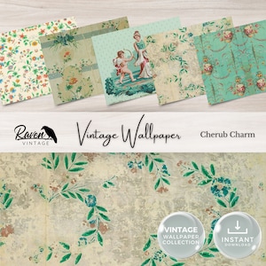 Cherub Charm Vintage Wallpaper Digital Kit for Junk Journal Printable Ephemera Paper Shabby Chic Floral Collage Printable Download