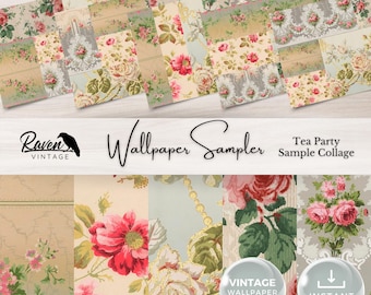 SAMPLER Tea Party - Authentic Vintage Wallpaper Printable Kit for Junk Journals & Crafts