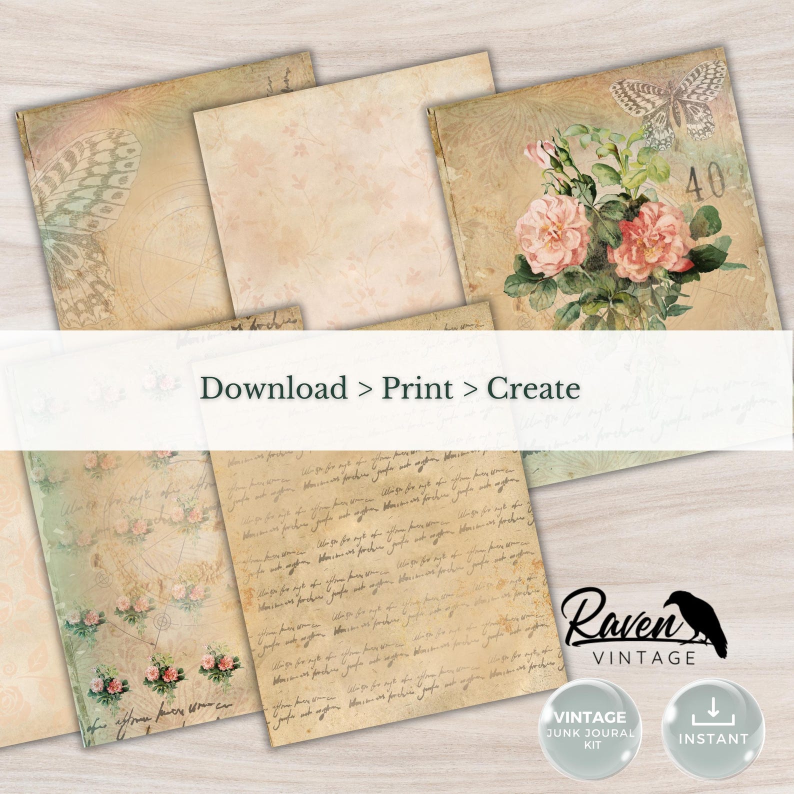 Shabby Rose - Junk Journal Kit Printable Vintage Papers and Ephemera - Etsy