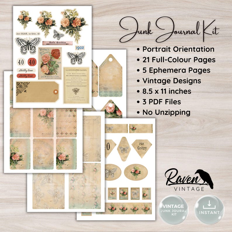 Shabby Rose - Junk Journal Kit Printable Vintage Papers and Ephemera - Etsy