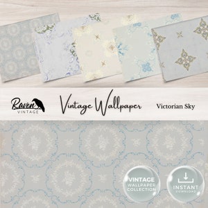 Viktorianischer Himmel Vintage Tapete Digital Kit für Junk Journal Printable Ephemera Papier Shabby Chic Floral Collage Printable Download