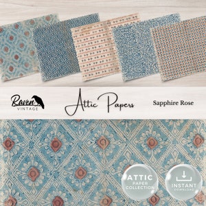 Papeles de ático - ROSA ZAFIRO - Principios del siglo XIX, Papel imprimible para diario basura, Diseños vintage auténticos