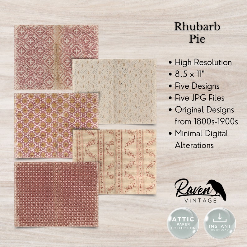 Attic Papers - RHUBARB PIE - Early 1800s, Printable Junk Journal Paper ...