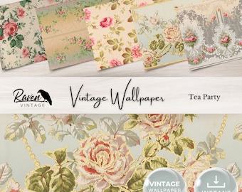 Tea Party - Authentic Vintage Wallpaper Printable Kit for Junk Journals & Crafts