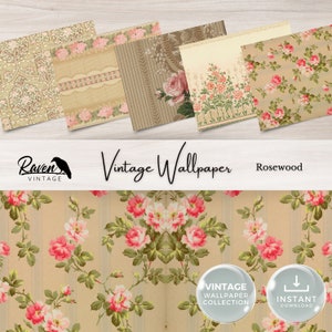 Kit digital de papel de parede vintage de jacarandá para diário de lixo, papel efêmero para impressão, colagem floral chique e surrada para download
